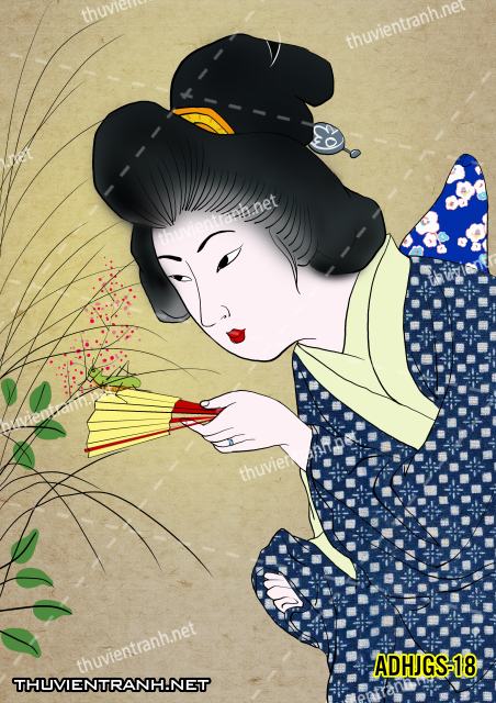 Tranh dán tường Cô gái  Nhật Bản mặc kimono, tranh minh họa cô gái Nhật Bản xưa -ADHJGS-18 - Kết quả tìm kiếm tranh tường